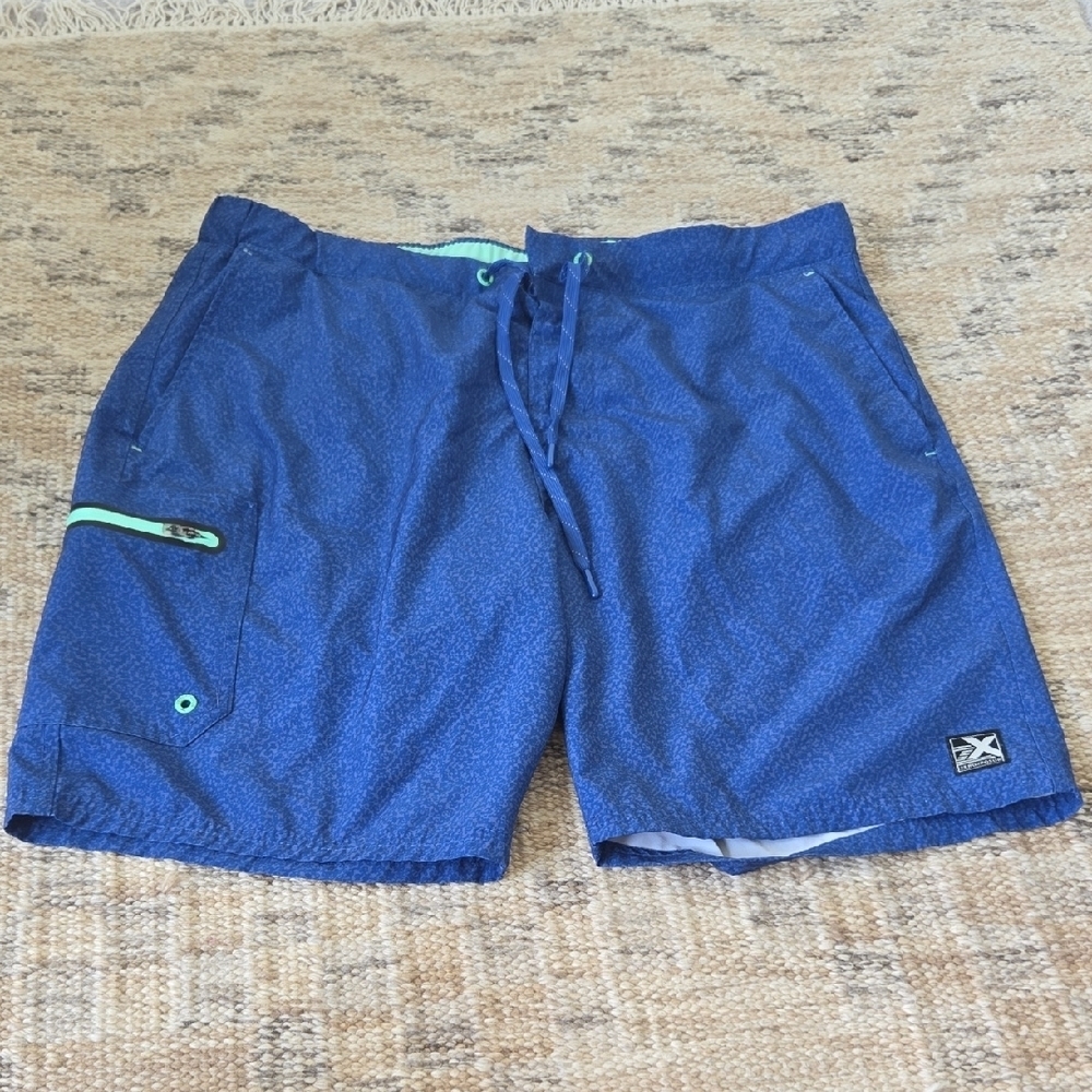 ZeroXposur Men's Blue Board Shorts with Green Accents